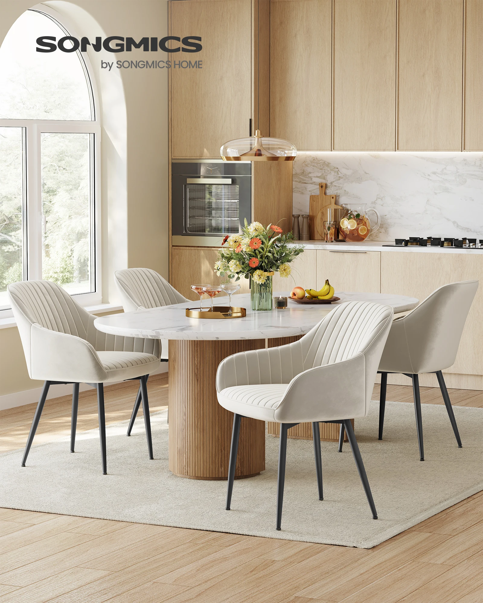 SONGMICS Esszimmerstuhl 6er Set, Sessel, Polsterstuhl mit Armlehnen, Metallbeine, Samtbezug, Sitzbreite 49 cm, max. 120 kg Image