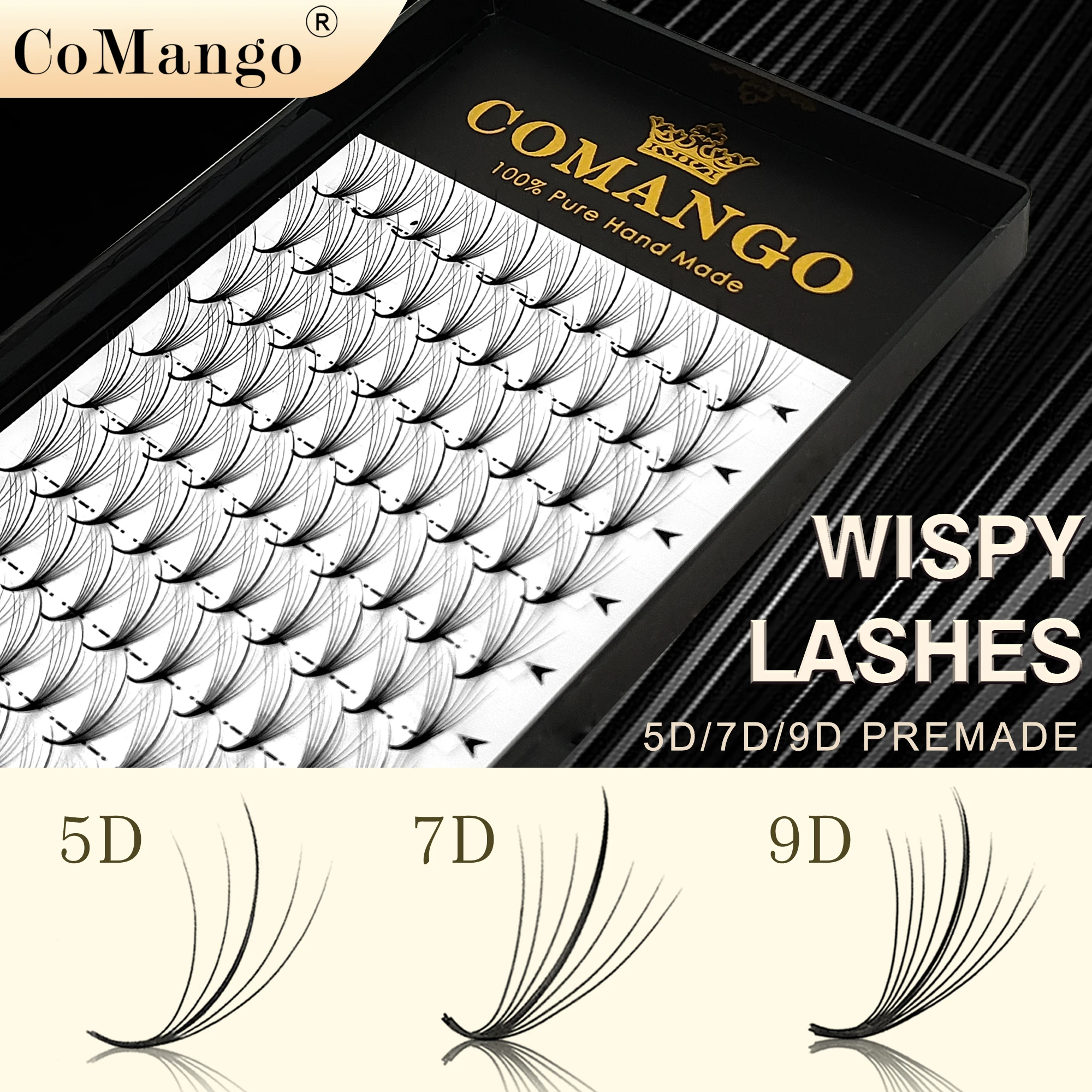 CoMango Wimpernfächer russische Volumen Wimpernverlängerung 5D 7D 9D spitzer Ansatz vorgefertigter Hybridfächer natürliche schwarze Wimpern Kosmetik Image