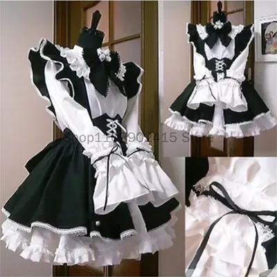 2023 Halloween Dienst mädchen Outfit Lolita Cosplay niedlich sexy erotische Kawaii Cafe Kostüm schwarz weiß Männer Uniform Schürze Kleid niedlichen Bowknot Image