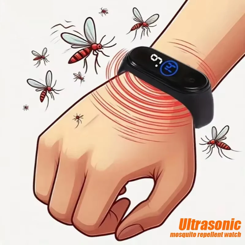 Tragbares, mückenabweisendes Unisex-Armband, physikalisch und ultraschall, nicht chemisch, für Zuhause und draußen, inklusive 2 Batterien Image