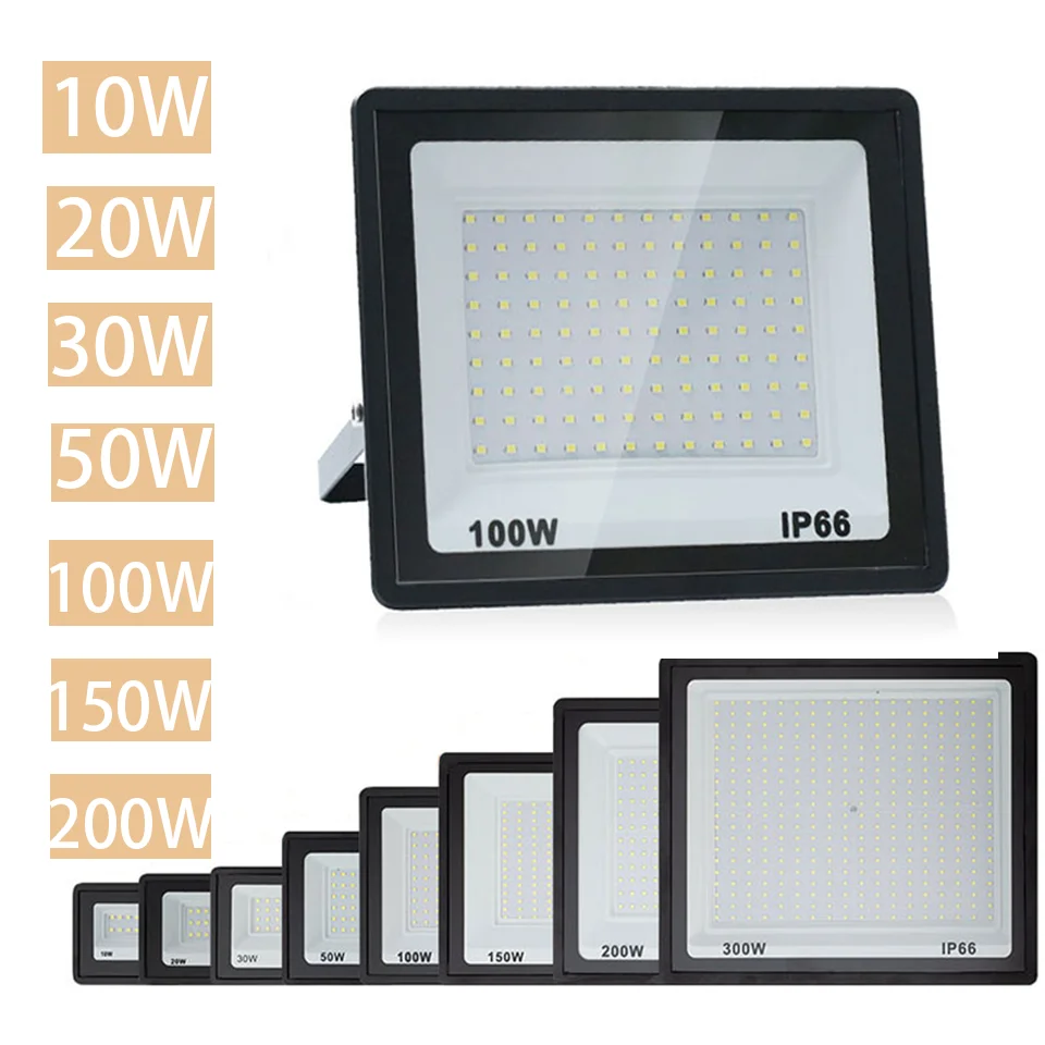 LED-Flutlicht, 220 V, 10 W, 20 W, 30 W, 50 W, 100 W, 150 W, 200 W, 300 W, Strahler, IP66, wasserdicht, für Garten, Straße, Tor, Wandfluter im Freien Image