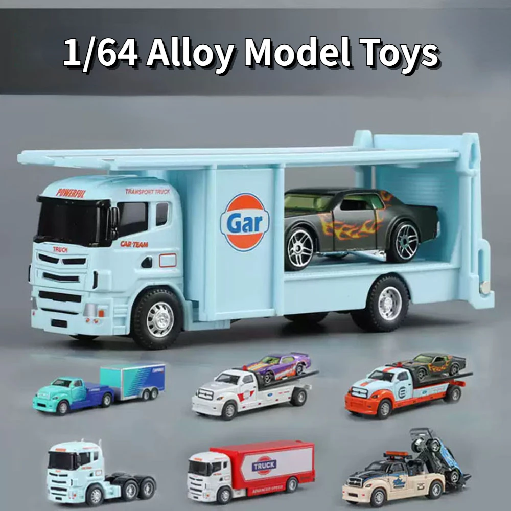 1:64 Container Trailer Miniatur Legierung Modell Spielzeug Diecast Auto Serie mit Zurückziehen Metall Fahrzeuge Klassisches Modell Kinder Geschenke Image