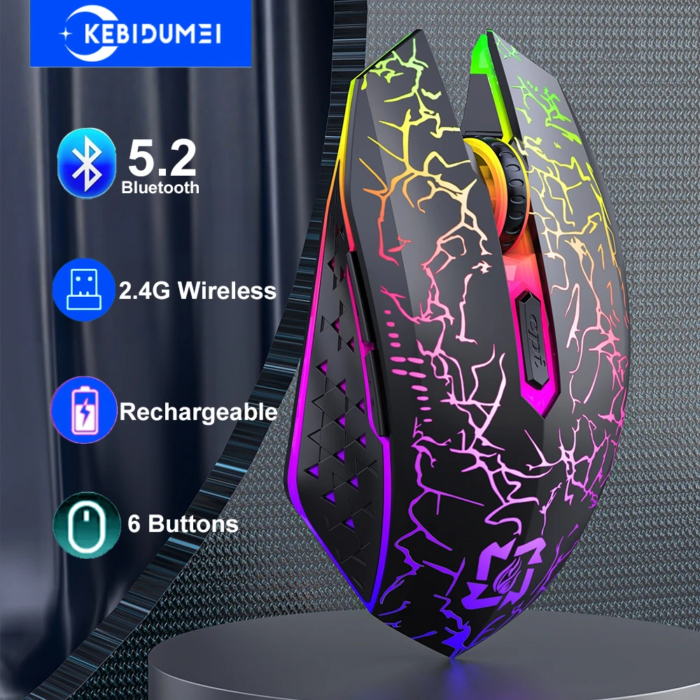 RGB Farbe 2,4G Drahtlose Maus Bluetooth 5,2 Maus Dual Modus Gaming Maus Wiederaufladbare Stille Mäuse Für PC Laptop Tablet macBook RGB Color 2.4G Wireless Mouse Bluetooth 5.2 Mouse Dual Mode Gaming Image