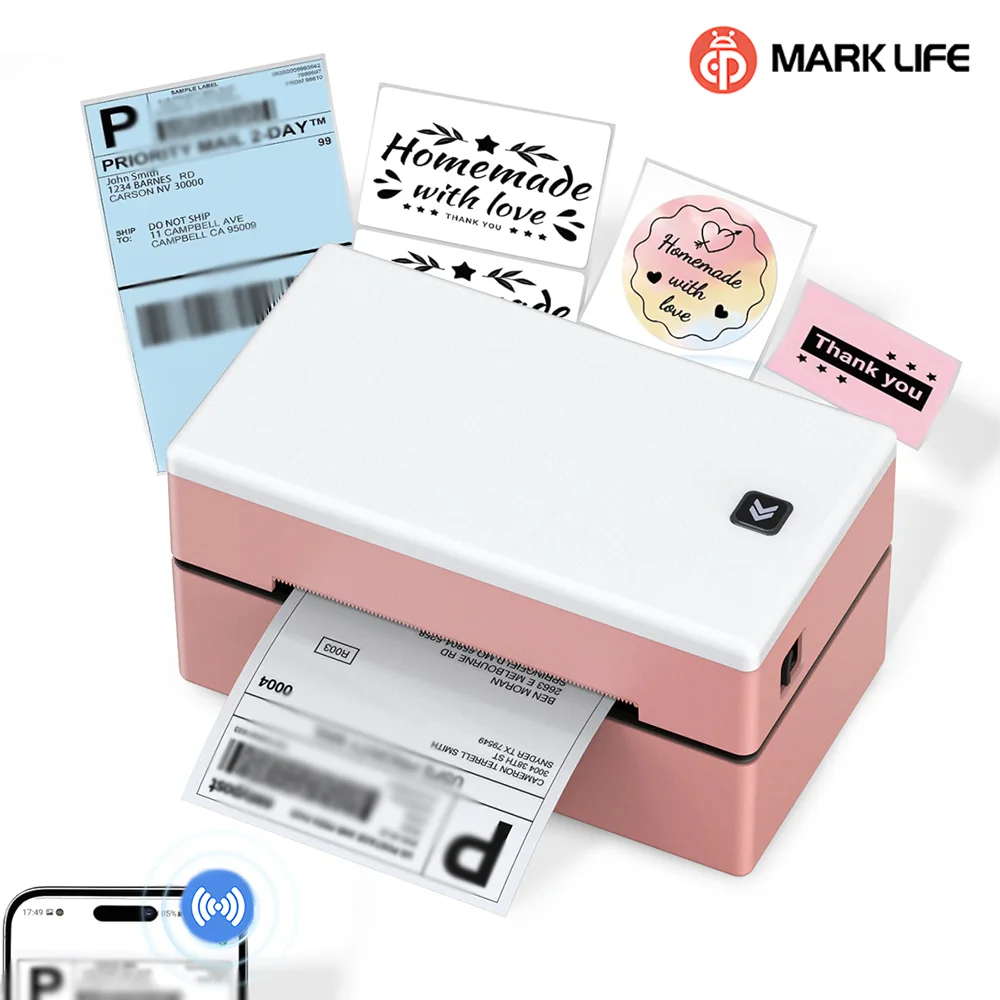 Marklife Thermo-Etikettendrucker D200 Mini tragbarer Bluetooth tintenloser 4 x 6 Zoll kleiner Versanddrucker für kleine Unternehmen im Büro Image