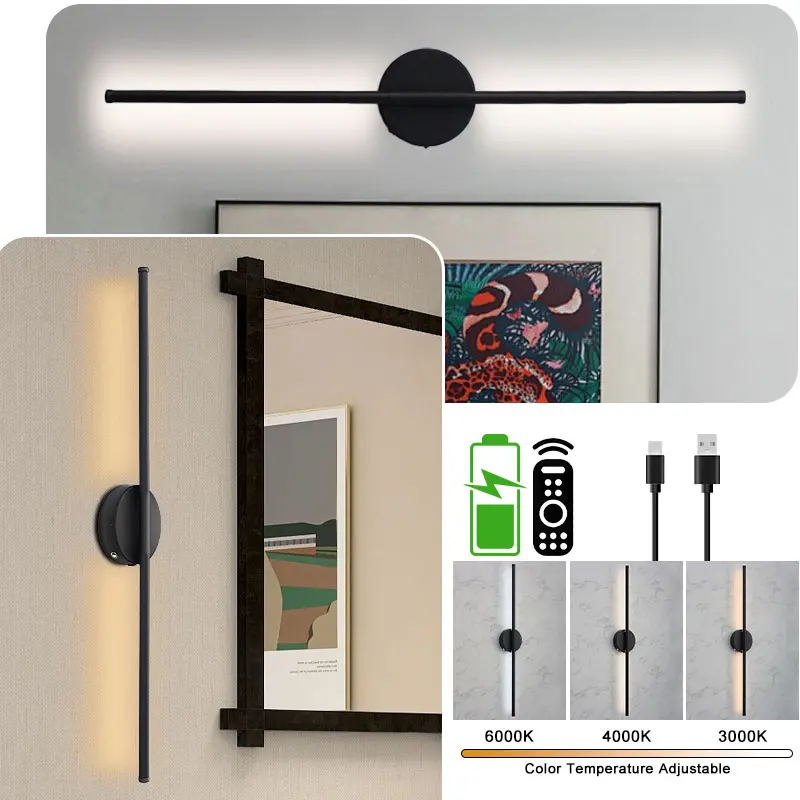 Kabelloser Touch-Schalter, dimmbare LED-Wandlampen mit Fernbedienung, 3 CCT, 3000–6000 K, wiederaufladbare USB-LED-Wandleuchten, Wandleuchte