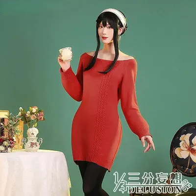 VORVERKAUF Manga SPY×FAMILY Cosplay Yor Forger Perücke Ohrring Stirnband Anime SPY×FAMILY Cosplay Kostüm Damen Freizeitkleidung Roter Pullover Image