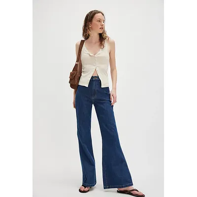 Rolla's East Coast Braided Flare Jeans at Free People in Deep Blue, Size: 29