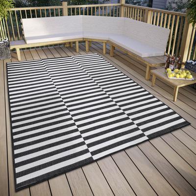 Teppich MY HOME "Viela Outdoor Wendeteppich, auch als Läufer erhältlich", schwarz-weiß (schwarz, weiß), B:200cm H:5mm L:290cm, Polypropylen, Teppiche, schwarz weiß, Flachgewebe, Balkon, Wohnzimmer, In-Outdoor, wasserfest Image