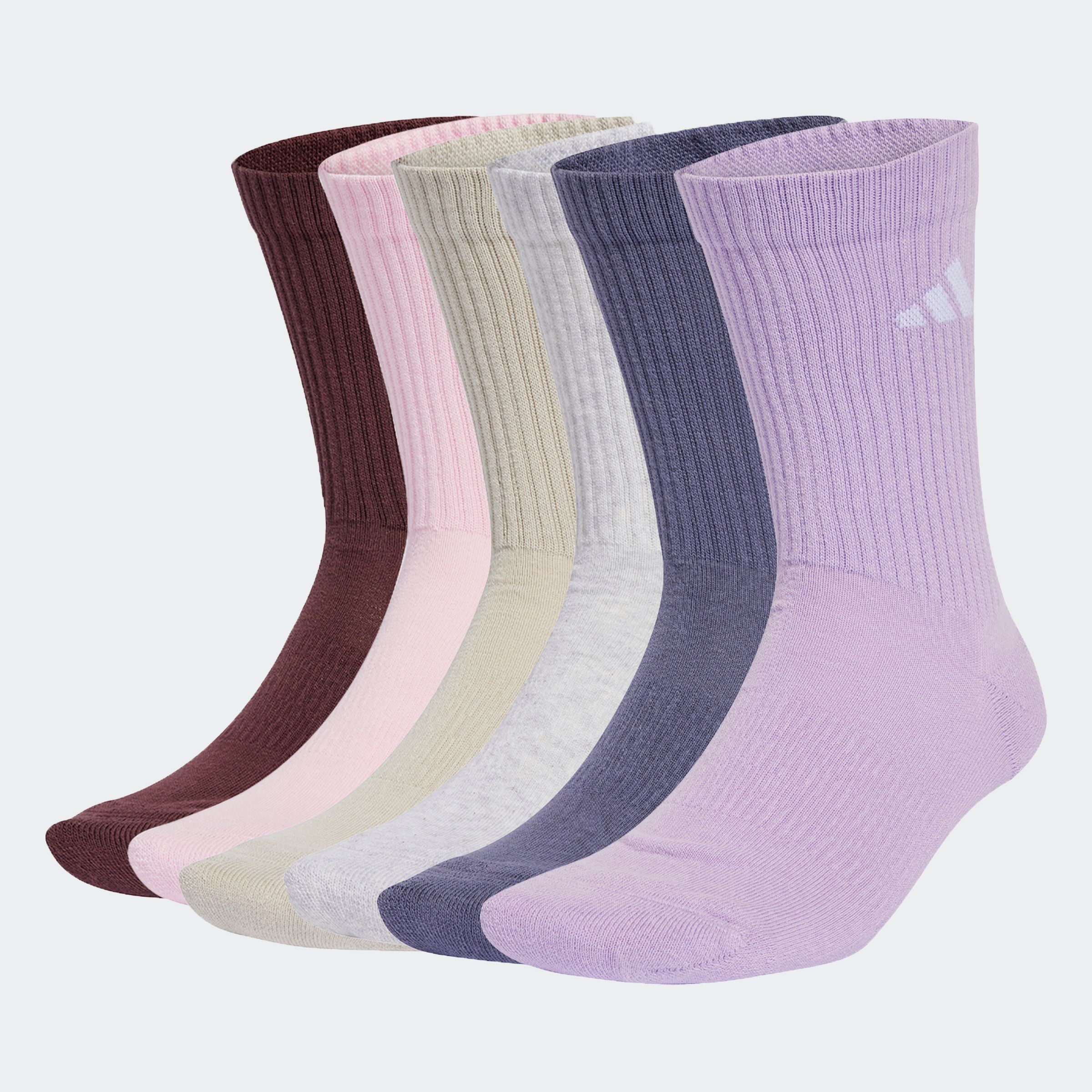 Sportsocken ADIDAS PERFORMANCE "C NEWLOGOCRW 6P", Herren, Gr. XXL (49/51), aurora ruby, preloved violet, powder plum, light grau heather, Obermaterial: 55% Baumwolle, 42% Polyester, 2% Elasthan, 1% sonstige Fasern, Socken Sportsocken
