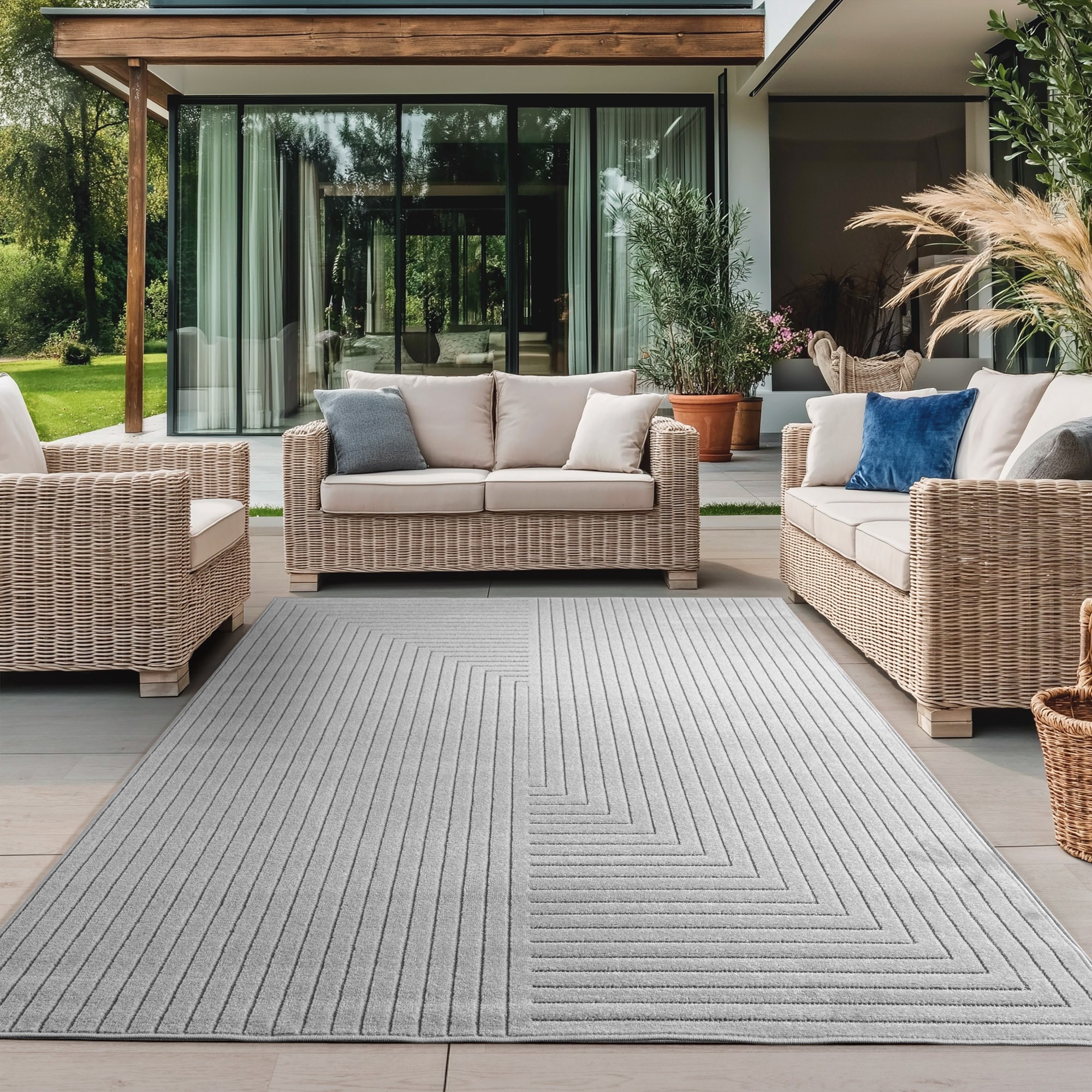 Outdoorteppich AYYILDIZ TEPPICHE "NOVA 1202", silber, B:200cm H:5mm L:290cm, Polypropylen, Teppiche, Läufer, In und Outdoor, Hoch Tief Effekt, Wohnzimmer, Aussenbereich Image