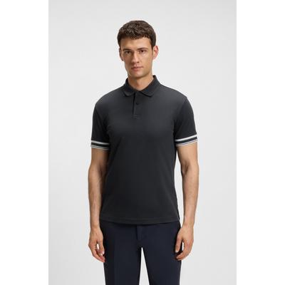 Poloshirt BOSS GREEN "Polo Zone", Herren, Gr. M, blau (dunkelblau402), Jersey, Obermaterial: 100% Baumwolle, unifarben, casual, slim fit hüftlang, Kurzarm Bündchen, Shirts, mit Piqué-Streifen und einem Logo am Ärmel Image