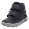 Lauflernschuh SUPERFIT "SUPIES WMS: mittel", Kinder, Gr. 25, blau (dunkelblau), Nappaleder, Textil, unifarben, casual, Schuhe, Barfußschuh mit zwei Klettverschlüssen, Größenschablone zum Download
