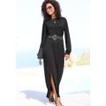 Maxikleid LASCANA, Damen, Gr. 46, N-Gr, schwarz, Jersey, Obermaterial: 100% Viskose, unifarben, modisch, figurumspielend knöchellang, Rundhals, Langarm gesmokt, Kleider, mit seitlichem Schlitz, schlichtes Jerseykleid, Basic