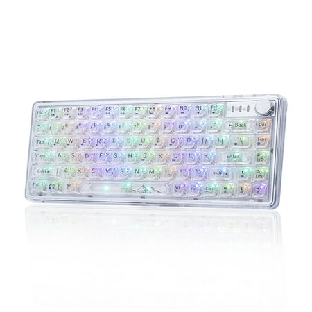 Wireless 82 Hot Swappable Transparent Mechanical Keyboard with Clear Keycaps BT5.0/2.4G/USB-C Triple Mode mechanical Keyboard RGB Backlit for Windows/Mac(Crystal Ice Switch White)