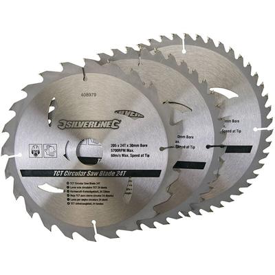 Hartmetall-Kreissägeblätter mit 24, 40 u. 48 Zähnen, 3er-Pckg. 205 x 30, Reduzierringe: 25, 18 u. Image
