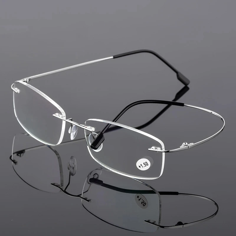 Blaulichtblockierende, ultraleichte TR90-Speicher-Titan-Randlose Lesebrille für Herren und Damen, Presbyopie-Brille +1,0 +1,5 +2,0 Image
