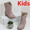 Klassische Western-Kniehohe Stiefel für Mädchen, hochwertige Slip-on-Cowboy-lange Stiefeletten für Kinder, Herbst-Spitzen-Botas mit Absatz, Kinderschuhe