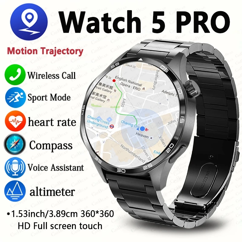 Für HUAWEI Uhr 5 PRO Bluetooth Anruf Smartwatch Männer GPS Outdoor Sport Wasserdichte Uhr AMOLED HD Bildschirm NFC Smart Uhr 2025 Image