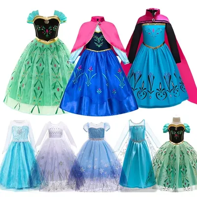 Anna Elsa Cosplay Kostüme für Mädchen Prinzessin Schnee Königin Lange Kleider Halloween Party Geburtstag Karneval Kleidung Vestido Image