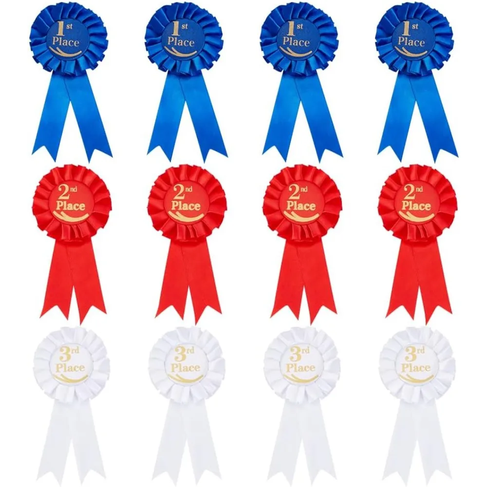 12 Stück 3 Farben Award Ribbon Satin Participation Ribbon Ehrenwertes Ribbon Badge Award Ribbon Rosette Set für Klassenzimmerpreis Image