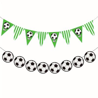 TEMU Soccer Party Banner Decoration - 1 Set Of Paper Football Garlands For Sports Theme Activities, Birthday Parties, Double Flags, No Electricity Required Image