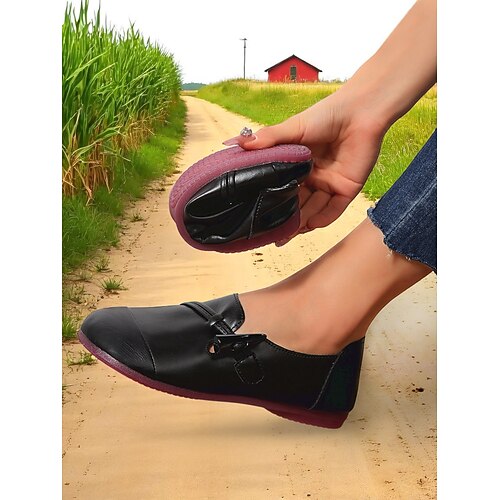 Mocassini da donna a punta larga marroni a piedi nudi – morbide scarpe basse casual antiscivolo con cinturino con fibbia, scarpe comode per passeggiate quotidiane in giardino, viaggi e mercati del fine settimana