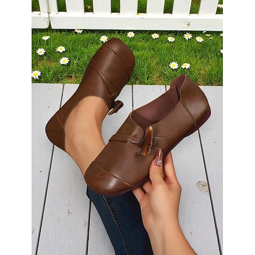 Mocassini da donna a punta larga marroni a piedi nudi – morbide scarpe basse casual antiscivolo con cinturino con fibbia, scarpe comode per passeggiate quotidiane in giardino, viaggi e mercati del fine settimana