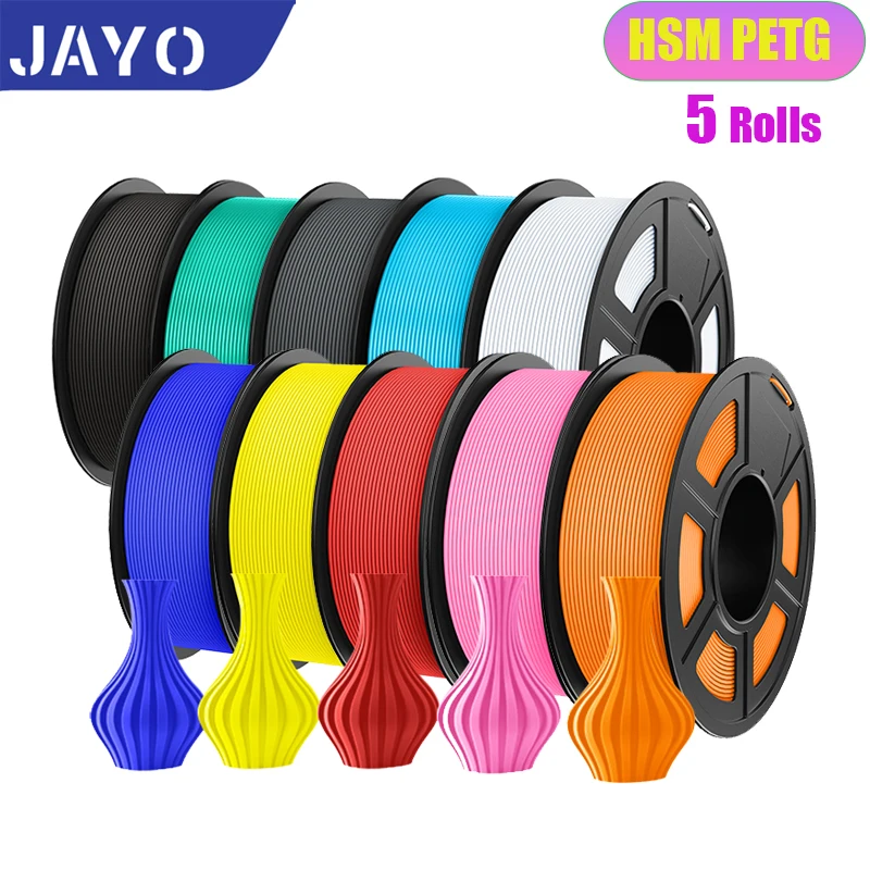JAYO 5 Rollen Hochgeschwindigkeits-Matt-PETG-3D-Druckerfilamente, 1,75 mm, keine Blasen, gemischte Farbe, FDM-3D-Druckermaterial für den 3D-Druck Image