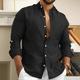 Per uomo Camicia Camicia di lino Camicia Estiva Abbigliamento da spiaggia Camicia con Bottoni Semplice Vacanza Casuale Nero Bianco Blu Cachi Manica Lunga Colletto Primavera Estate Abbigliamento
