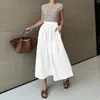Chic 2025, Mode Weiß Hohe Taille Korsett Plissee Maxi Rock Streetwear Herbst Winter Elegante Frauen Leinen Langen Rock