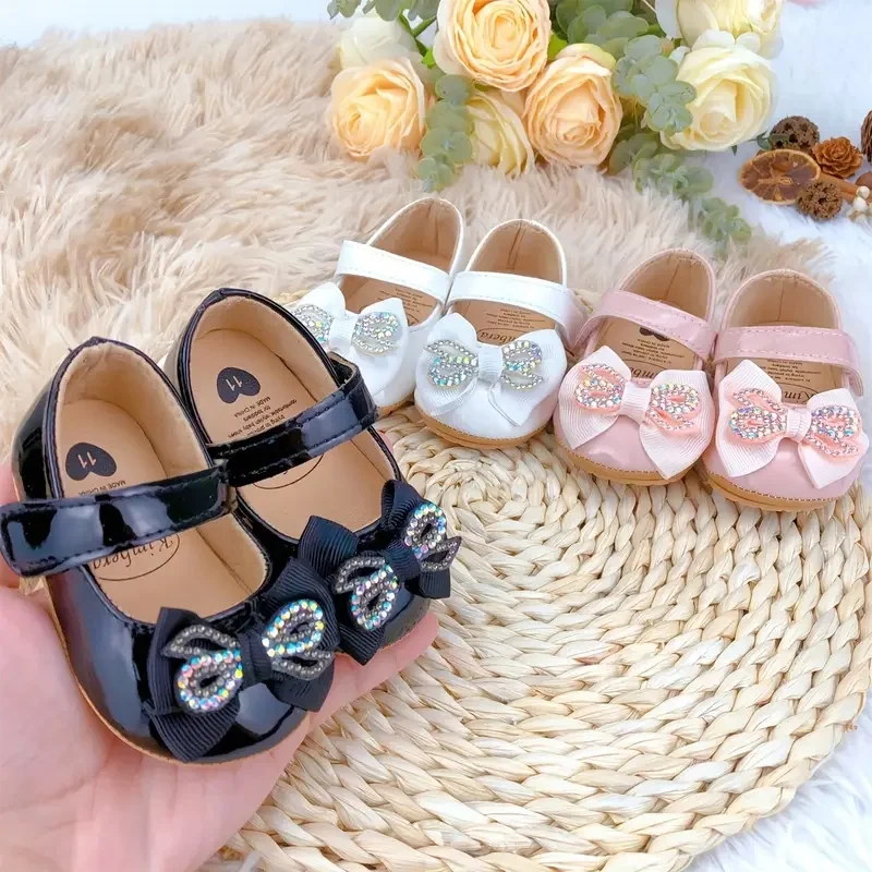 Trendige, elegante Mary-Jane-Schuhe mit Schleife für Babys, bequeme, leichte, rutschfeste, weiche Schuhe mit flacher Sohle für drinnen und draußen