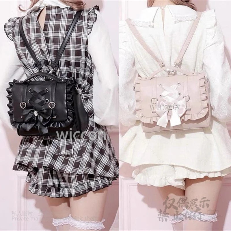 PU Leder Lolita Tasche Süße Schule Rosa Schwarz Tasche Elegante Schleife Umhängetasche JK Schulter Y2K Jirai Kei Bolsas Mujer Mädchen Frauen Tasche
