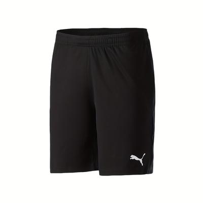 TEMU Unisex Summer Casual Shorts - Black Athletic Stretch Fabric With Elastic Waistband & Logo, Machine Washable Lightweight Breathable Shorts For , Workout Shorts, , Semitransparent Material Image
