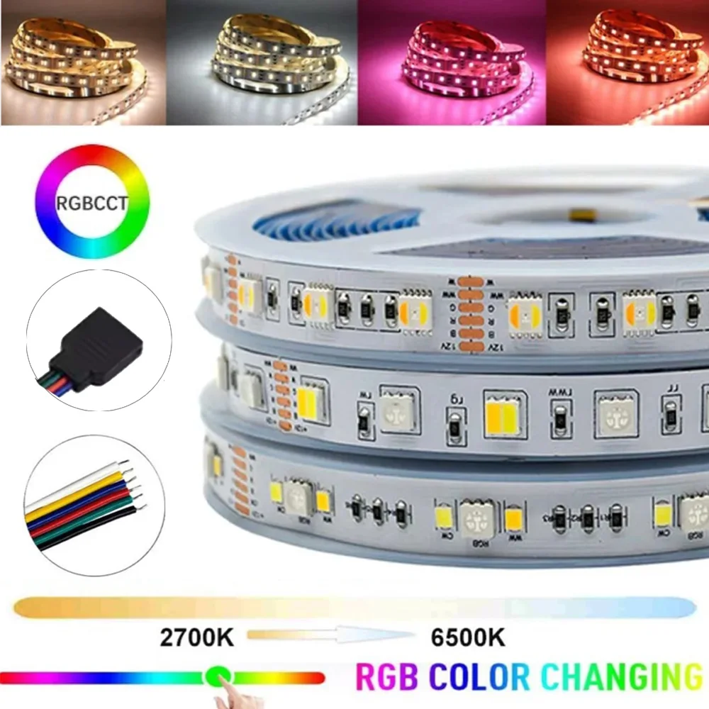 DC12V RGBCCT LED-Lichtleiste 12MM SMD5050+2835/2IN1/5IN1 RGB+W+CW Flexible Holilday Home Beleuchtung Dekorationen 60Leds/M 90Leds/M