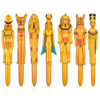 TEMU 7pcs Ballpoint Pen Set - Hand-carved Ancient Figure Design Image