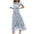 Per donna Abito maxi Abito a trapezio Vacanza Casual Boho All'aperto Uscire Vestibilità regolare Floreale Manica Corta Scollo a V Viola Fucsia Arancione Grigio Estate