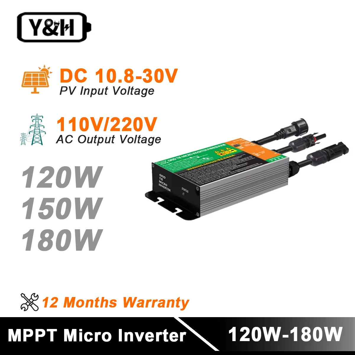 120W 150W 180W MPPT Solar PV Grid Tie Micro Inverter Wechselrichter für Balkonkraftwerk GMI serie Eingang DC 10,8-30V Ausgang 110V-240V 65 Solar Auf Raster Image