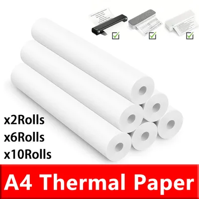 A4 Thermal Paper 2/6/10 Rolls A4 Quick-dry Thermal Paper For A4 Wireless Bluetooth Portable Printer For Photo Document Printing