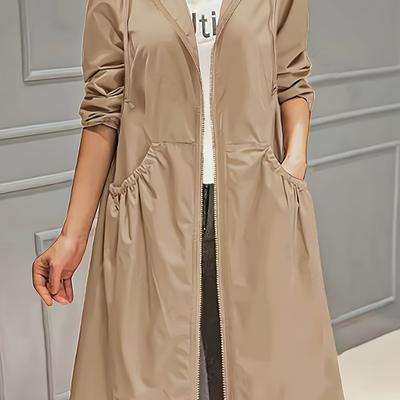 TEMU Plus Size, Spring And Autumn New Mid-length Windbreaker Women's Jacket, Loose Hooded Zip-up Casual Outerwear Coat, Fashionable Plus-size Women's Clothing Image
