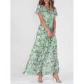 Per donna Abito maxi Abito a trapezio Vacanza Casual Boho All'aperto Uscire Vestibilità standard Floreale Manica Corta Scollo a V Blu chiaro Blu Fucsia Verde Estate