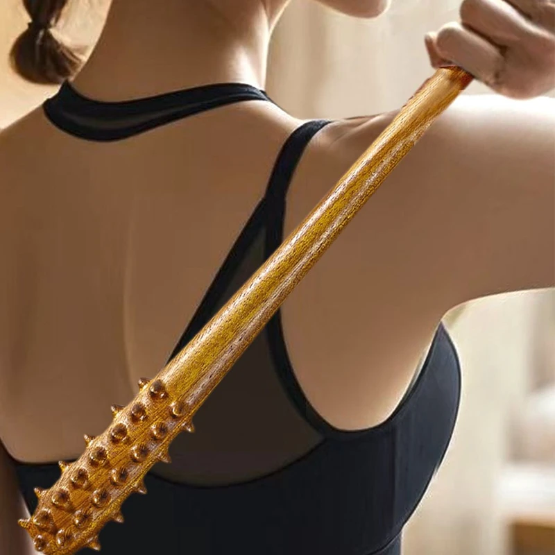 39 cm handgefertigter, multifunktionaler Meridian-Massage-Fitnesshammer aus massivem Holz für die Gesundheit
