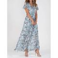 Per donna Abito maxi Abito a trapezio Vacanza Casual Boho All'aperto Uscire Vestibilità standard Floreale Manica Corta Scollo a V Blu chiaro Blu Fucsia Verde Estate