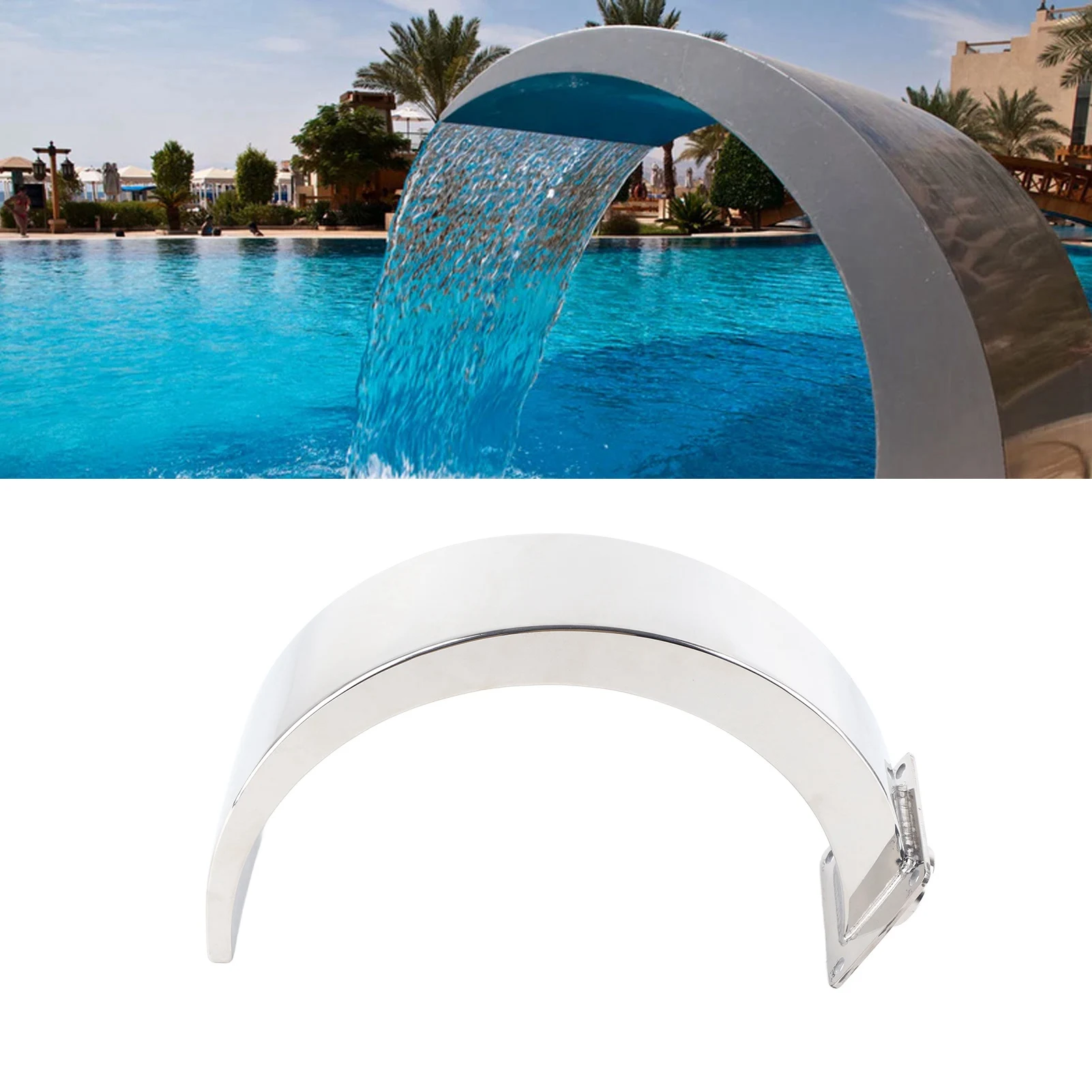 Schwimmbad Wasserfall Brunnen Abgerundeter Bogen Brunnen Edelstahl Pool Wasser Brunnen Teich Garten Dekor Hardware Wasserhahn Image