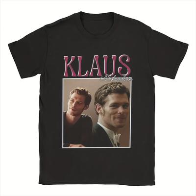 TEMU Men's The Klaus Mikaelson Graphic T-shirt - Neck 100% Cotton Tee With Vibrant Print, Machine Washable Casual Shirt For Tvd Fans, Fan Merchandise | Print Shirt | Medium Stretch Fabric Image