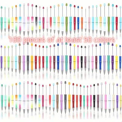 TEMU 100pcs Random Color Plastic Beadable Pen, Diy Bead Pens Ballpoint Pen Ball Pen, Office School Supplies (black Ink) Beadable Pens Ink Pens At 50 Colors Image