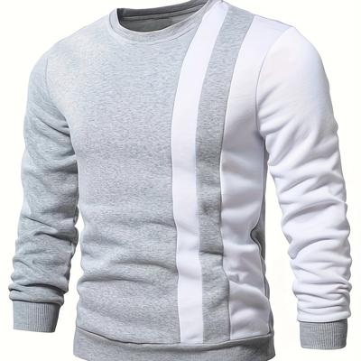 TEMU Men's Sporty Casual Color Block Round Neck Sweatshirt - Black & White , Regular Fit, Machine Washable, Everyday , Modern Aesthetic, Comfortable Wear Image