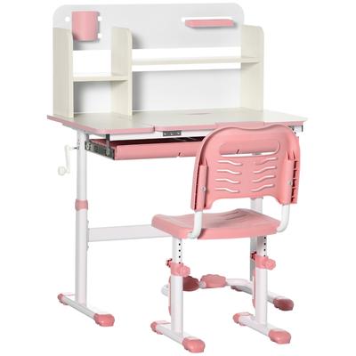 TEMU Homcom Desk And Chair Set For Children From 3+ Years With Adjustable Height, Children's Desk With Tabletop, Drawer And Bookcase 80x52x88-109 Cm And 35.5x44.5x66-80 Cm Pink