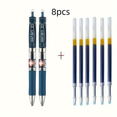 TEMU Pack Of 8 Gel Pens, 0.5mm Ultra Fine Tip, Quick-drying Ink, Large Capacity, Blue Replacement, Smooth Writing Office Supplies Essentials Image
