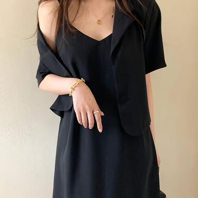 TEMU Short Sleeve Camisole Dress + Suit Jacket Set Image