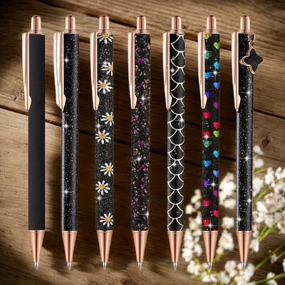 TEMU 7pcs Elegant Metal Ballpoint Pens For Women, Medium Point Retractable Fountain Pens, With , For Journaling, Business, Office, And Gift Use, Suitable For 14+ Image
